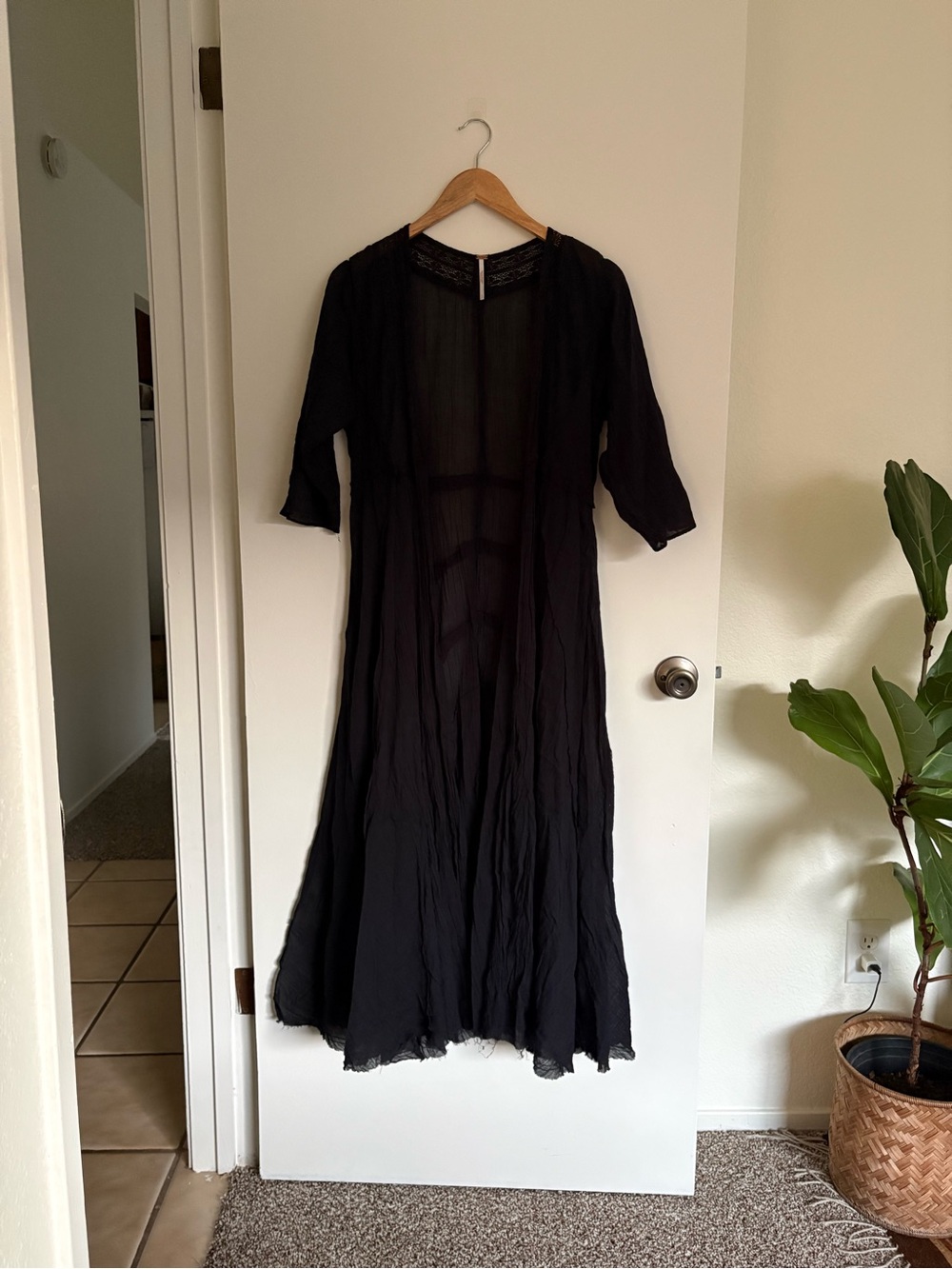 Free People Black Cotton Robe Kimono